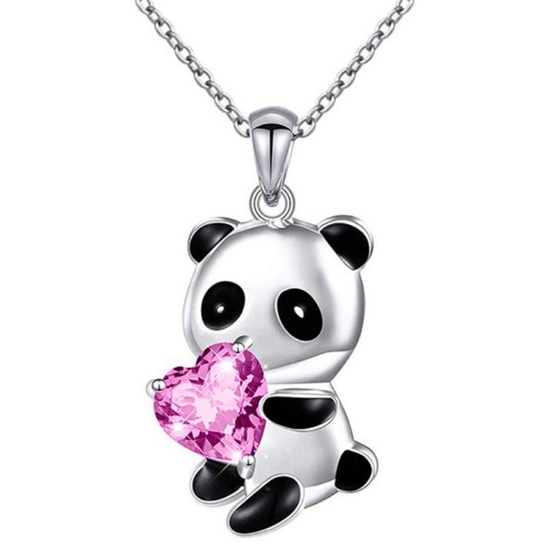 Heart Round Pendant Necklace Fashion Panda Necklace Collar Jewelry Gift Chokers Shape Zircon Bear Necklace Women Charm Chain