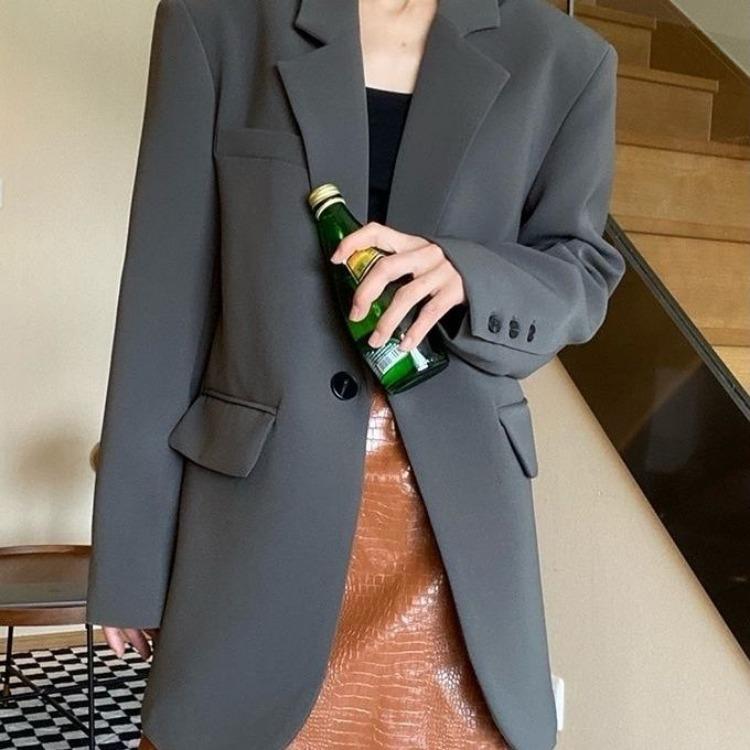 Black Suit Jacket for Women with Unique Korean Design Chic Loose Casual Slimming Autumn Spring Small Suit Top