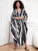 Striped Lady Kaftan Black Robe Oversized Light jacket Summer wear Vacation Party Long Dress Bathrobe Beach dress Q1289