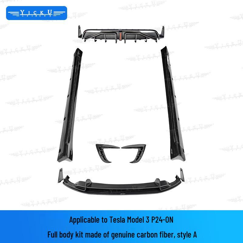 Обновите свой Tesla Model 3 P с помощью переднего сплиттера из углеродного волокна CMST со светодиодной подсветкой, заднего диффузора, воздухозаборников и боковых юбок.