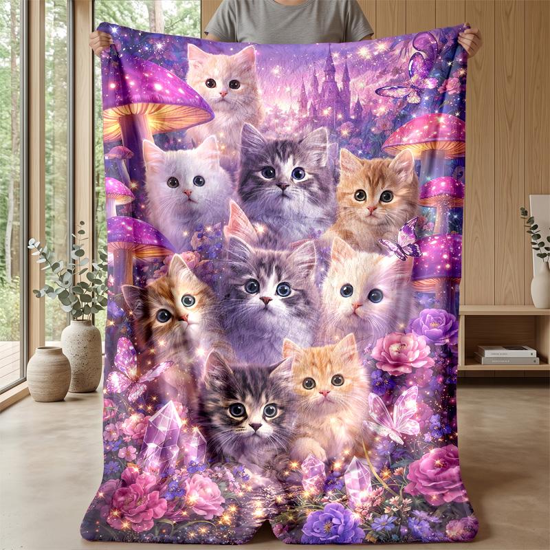 Magical Cat Sorcerer Theme blanket Lightweight Warm Flannel Blanket Decorative Throw Blanket for Home Decoration