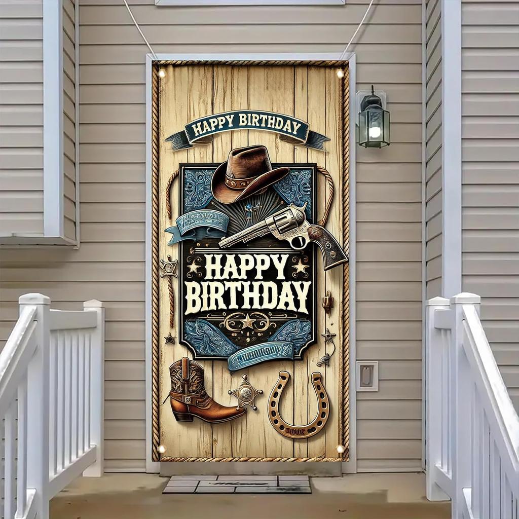 Birthday Door Cover Banner Colorful Cake Balloon Banner Party Decoration Hanging Backdrop for Kids Adults Birthday Celebration Entrance Photography