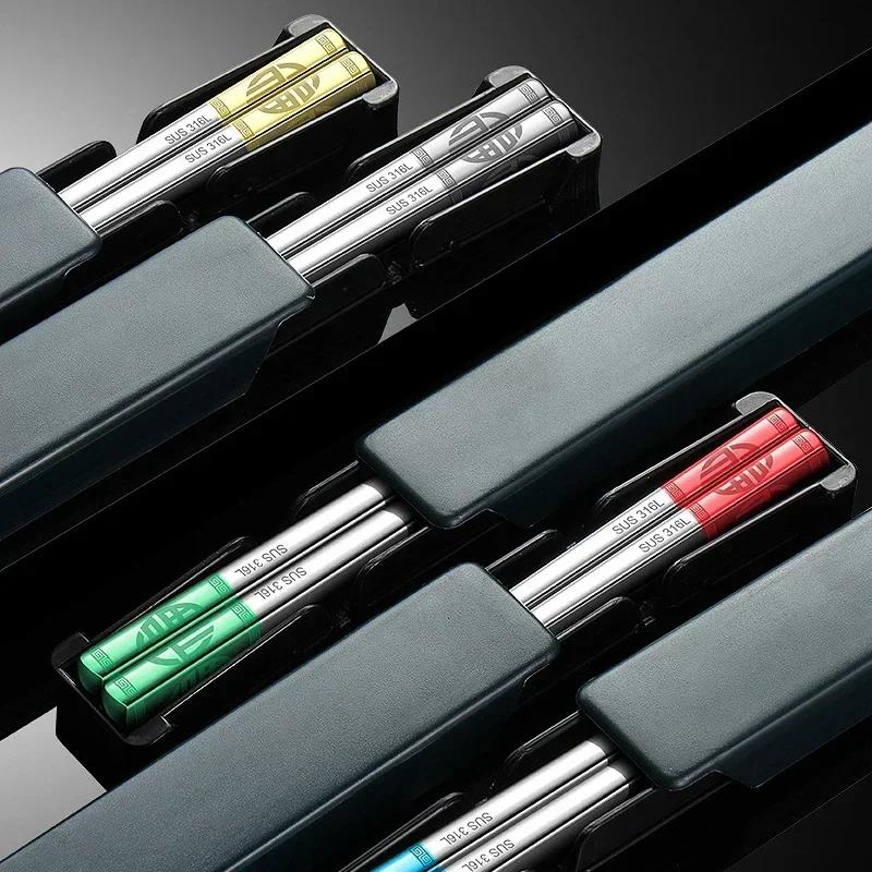 Палочки для еды из нержавеющей стали, металлические, бытовые, обеденные, столовые приборы, дорожные, стерилизуются при высокой температуре, нескользящие, с ящиком для хранения