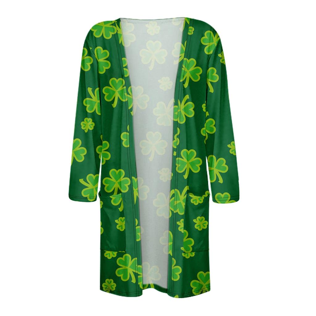 Женский модный свободный повседневный кардиган с карманами и принтом, куртка с рукавами из семи частей, топ