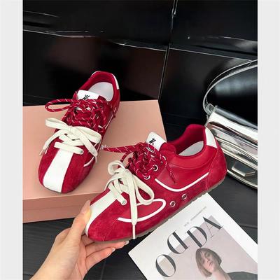 Ретро кроссовки на плоской подошве, легкие немецкие тренировочные туфли, женские, 2025 весна-лето, новая мода, повседневная обувь на мягкой подошве, кожаные, универсальные туфли Форреста Гампа