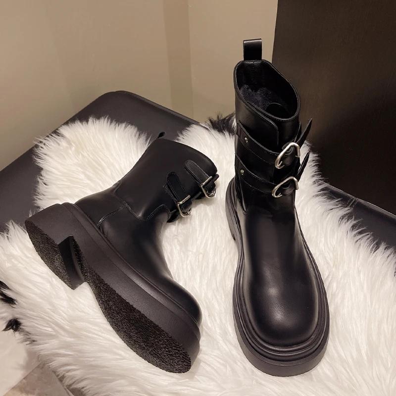 Женские ботильоны на платформе, туфли на среднем каблуке, тренд 2025 года, дизайнерские повседневные ботинки Chelsea на толстой подошве, новые туфли-лодочки в стиле готика-панк Mujer Botas