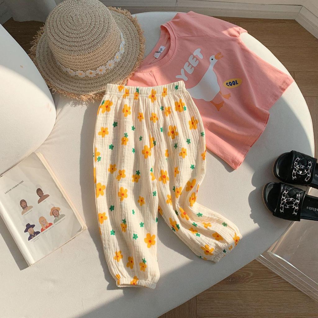 Детские брюки-фонарики из хлопковой марли в корейском стиле для весны/лета 2025 - Унисекс, Тонкие, Свободного гаремного кроя