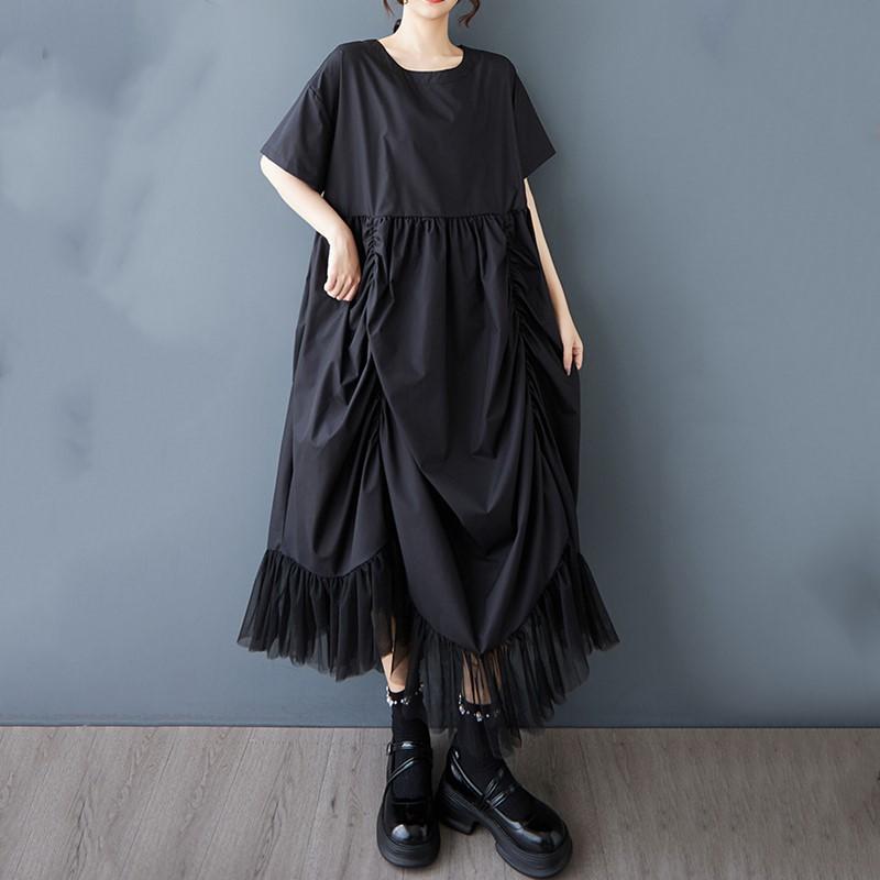 Черное винтажное новое платье больших размеров с коротким рукавом для женщин, повседневное свободное длинное летнее платье