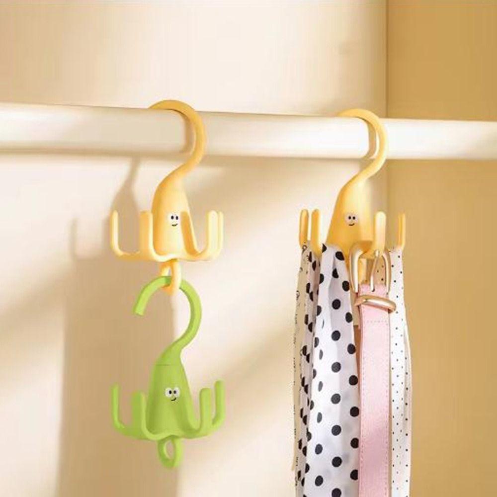 2 Pieces Plastic 360° Rotating Clothes Hook Cartoon Space Saving Rotatable Closet Hooks Decorative Five Claw Hook For Wardrobe