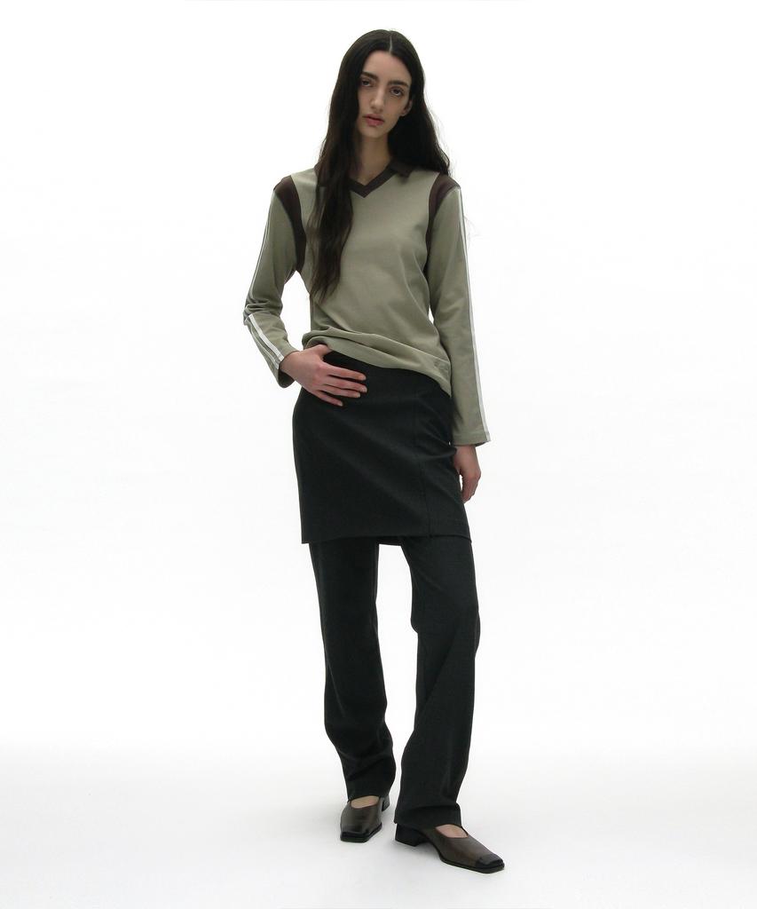PARTIMENTO WOMEN Striped Colorblock Polo Tee_Light Khaki