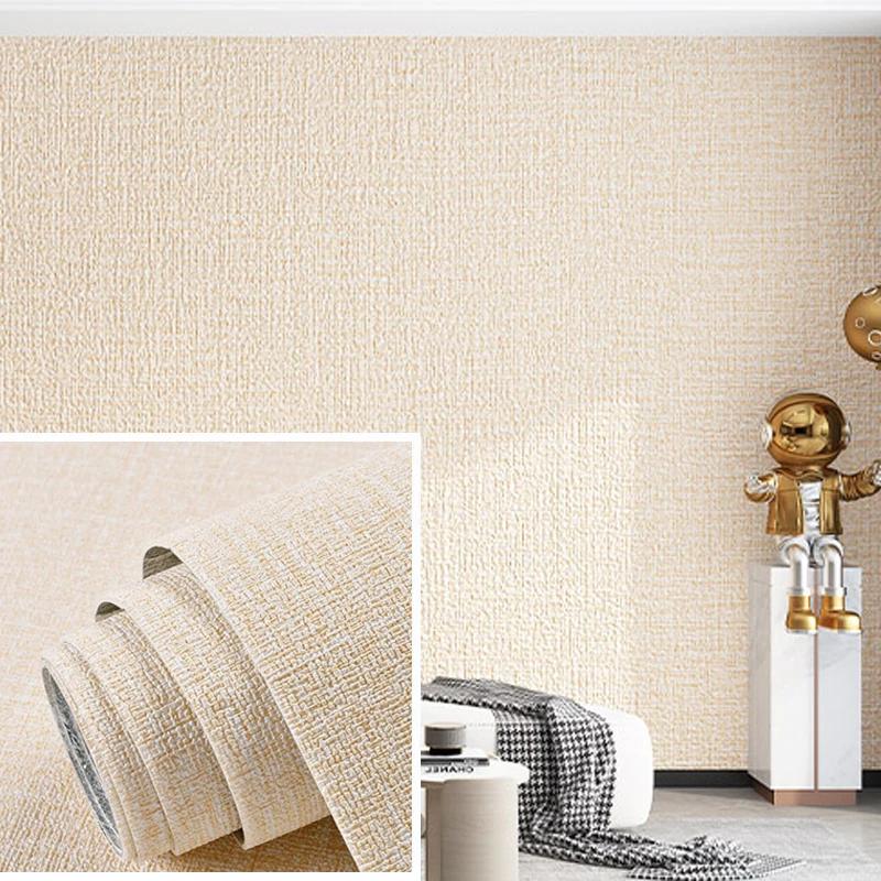 50cmX2.8/10m Linen 3D Foam Wallpaper Self-adhesive PVC Solid Color Thickened Waterproof Background Wall Renovation Wall Stickers