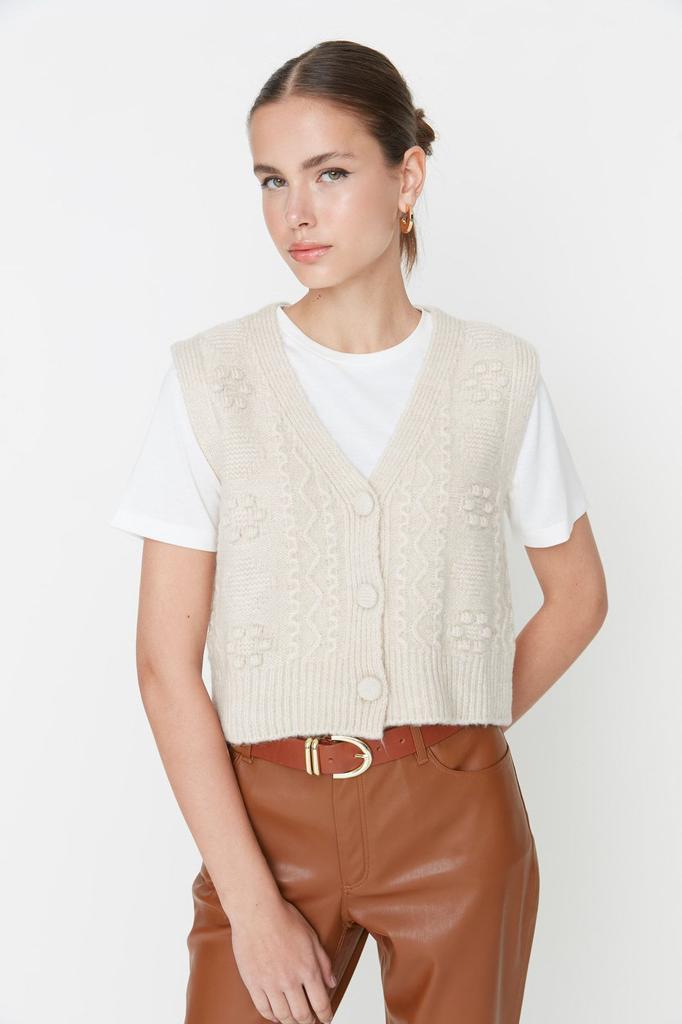 Women's Elegance Style Sweater Stone Soft Textured Knitwear Vest
