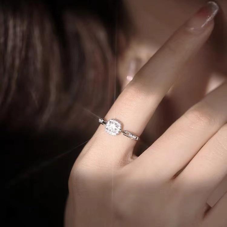 925 Sterling Silver Adjustable Square Zircon Ring