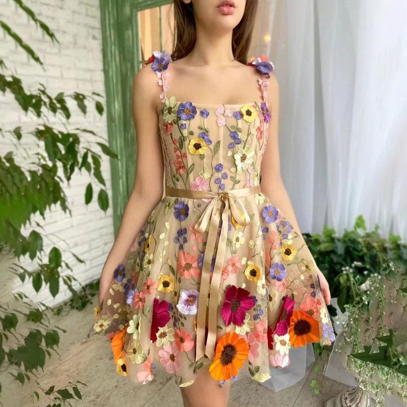 Women's Summer Three-dimensional Flower Embroidery Wrap Hip Sexy Dresses