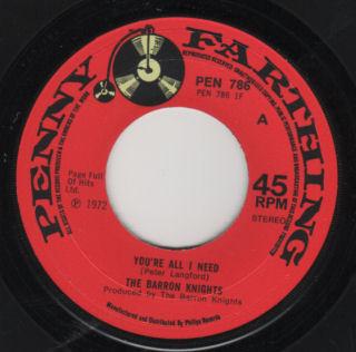 7-дюймовая пластинка BARRON KNIGHTS - You're All I Need PEN786 Penny Farthing 1972 UK Поп Б/У