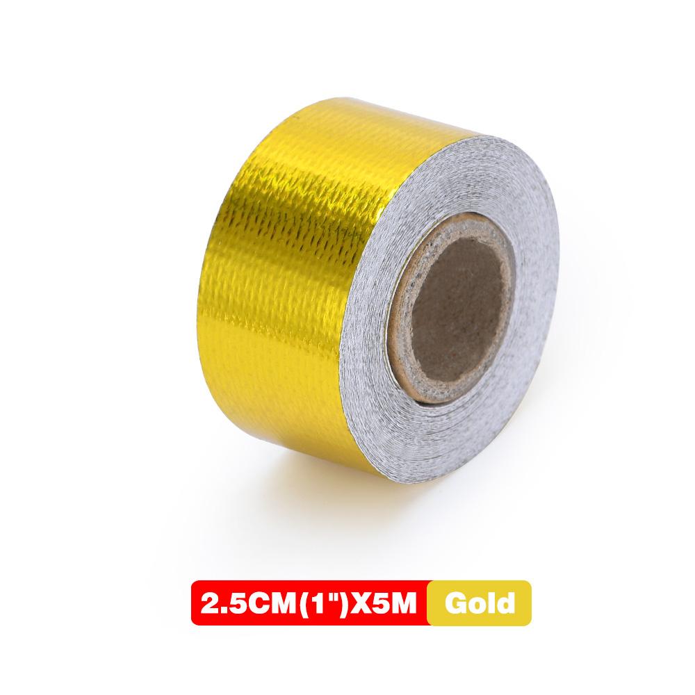 A Gold 2'' Thermal Exhaust Tape Air Intake Heat Insulation Shield Wrap Reflective Heat Barrier Self Adhesive Engine 2 Inch 5/10M