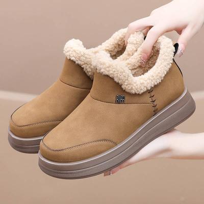Женские зимние сапоги осенне-зимние бархатные женские туфли хлопковые туфли женские на платформе без застежки туфли для мамы модные увеличивающие рост туфли