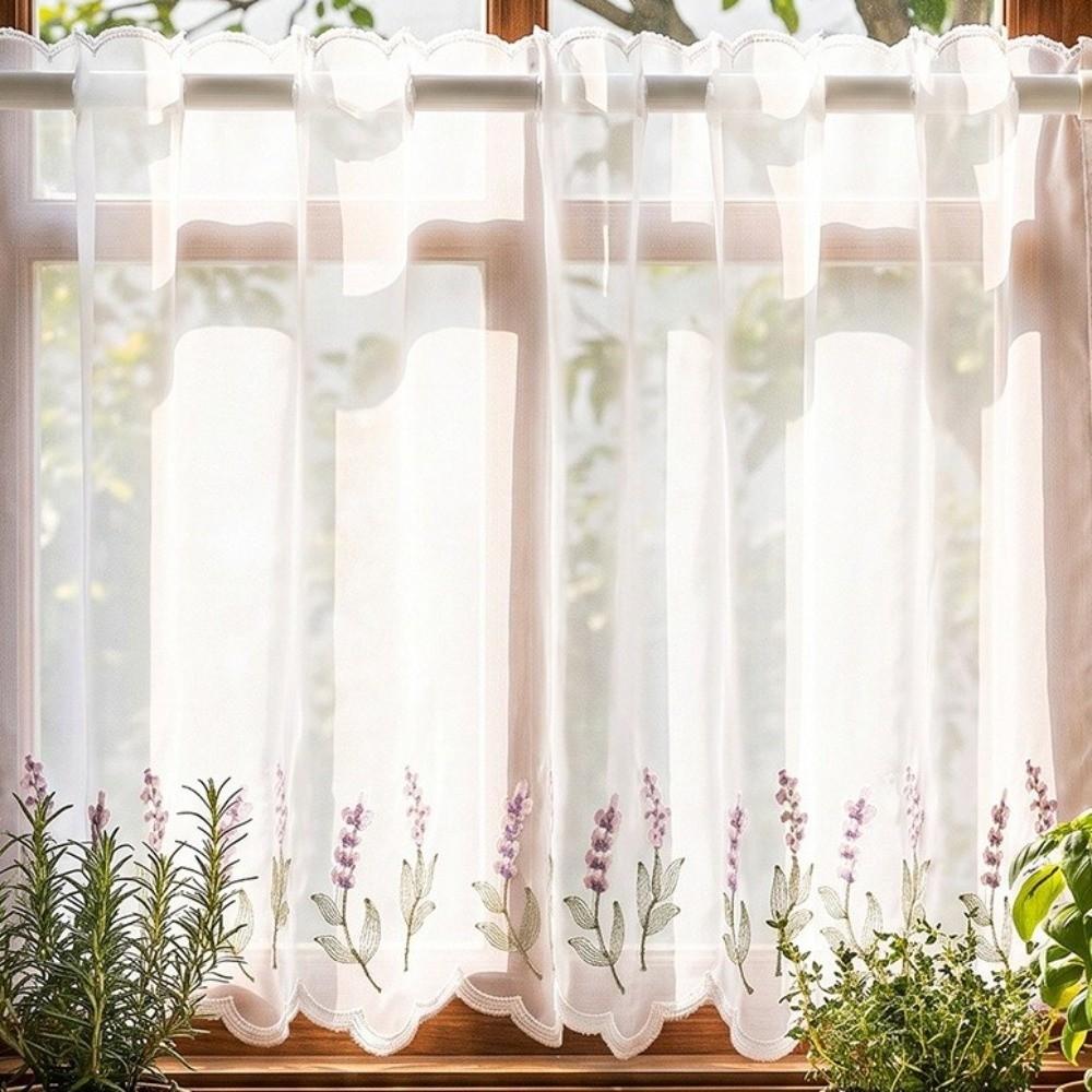 Dust-Proof Cafe Curtain Embroidered Floral Room Partition Curtain Short Curtains Kitchen