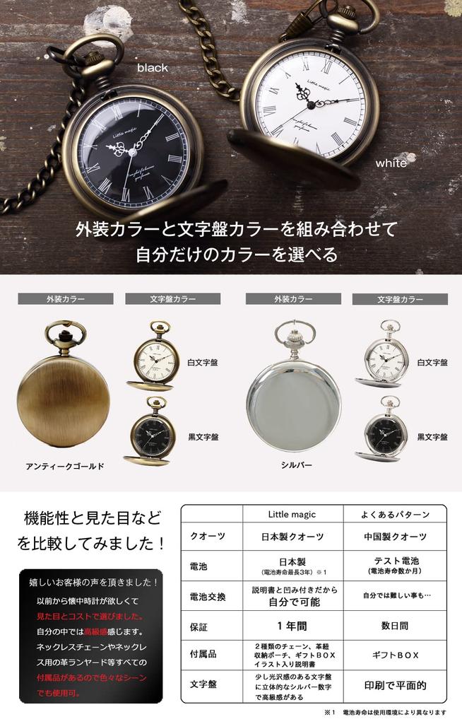 Design To the Pocket Watch Antique Clock Black SB [Simple Extreme] [Japanese Movement] [Little Magic] (Silver Dial)