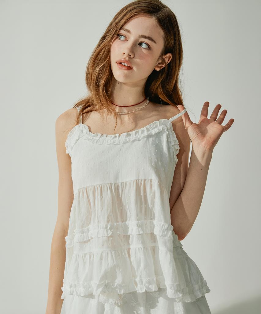 VIKINI VENDER Mary Frill Tiered Sleeveless Top
