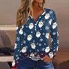 Women's T Shirt Tee Christmas Printed Button Long Sleeve Tunic Daily Weekend Fashion Basic V- Neck Regular Top
