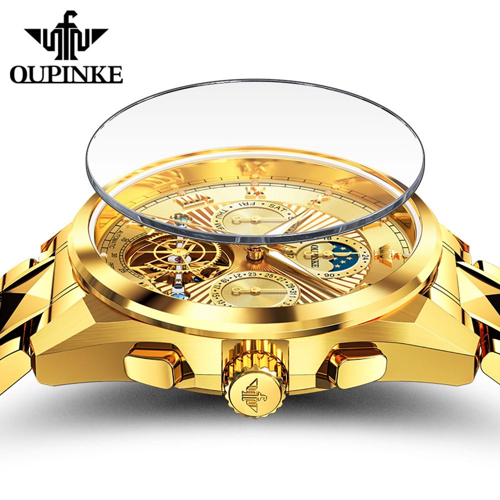 OUPINKE 3322 Men Mechanical Movement Watch Stainless Steel Strap Date Subdial Calendar Window Night Light 50m Waterproof Watch