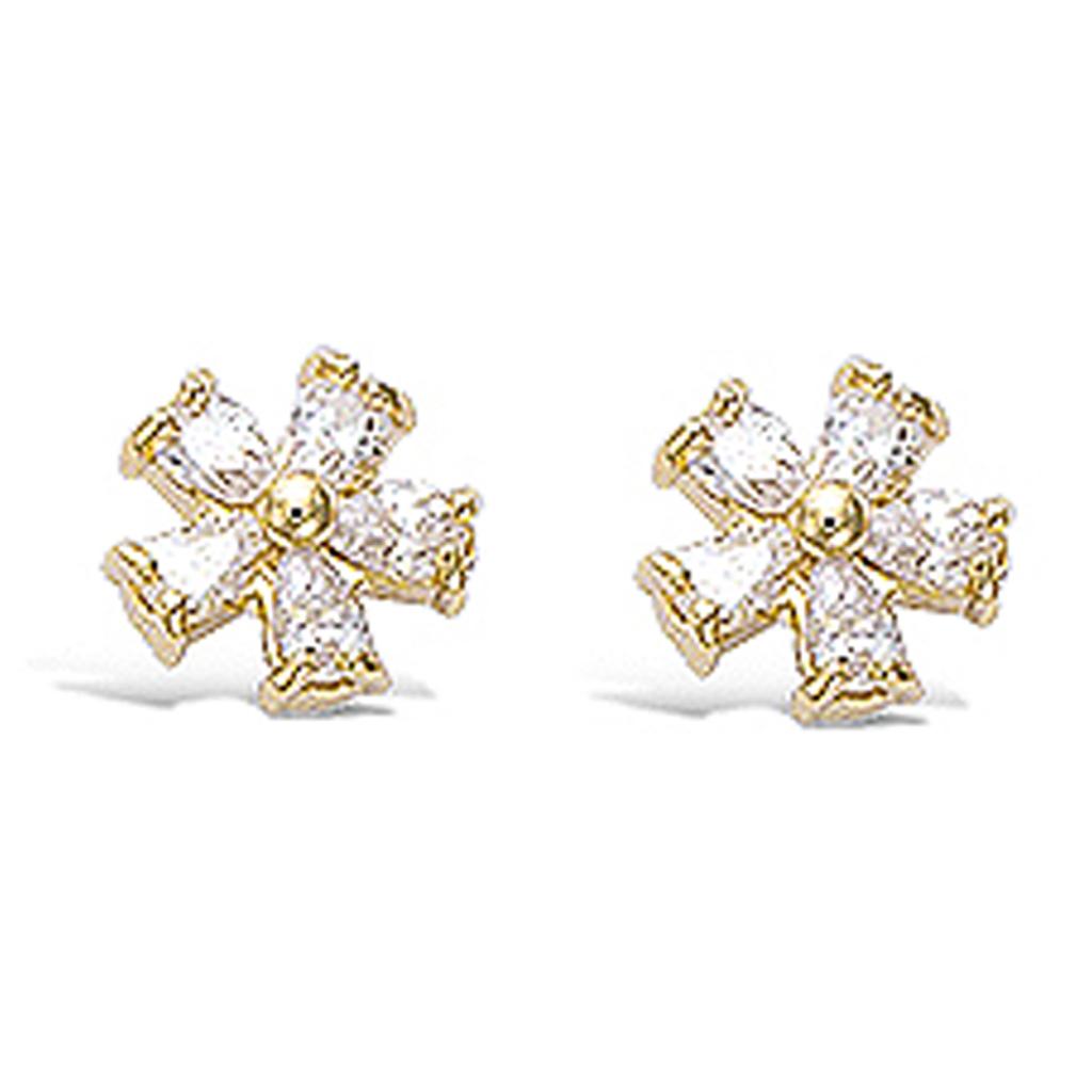 Les Trésors De Lily [N5317] - Gold Plated Earrings 'Crystal Flowers' Golden White - 10 Mm