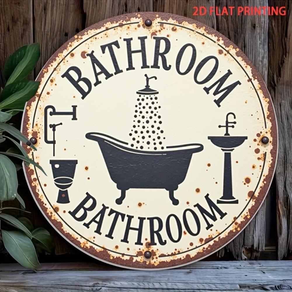 Vintage Bathroom Bathtub Toilet Sink Round Metal Sign Retro Farmhouse Rustic Tin Plate Wall Decor for Restroom