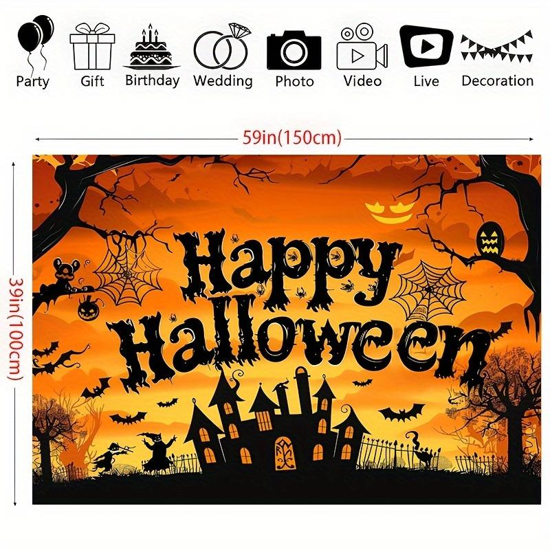 1 Halloween Happy Party Background Cloth - Horror Pumpkin Bat and Misty Forest Scene Party Banner