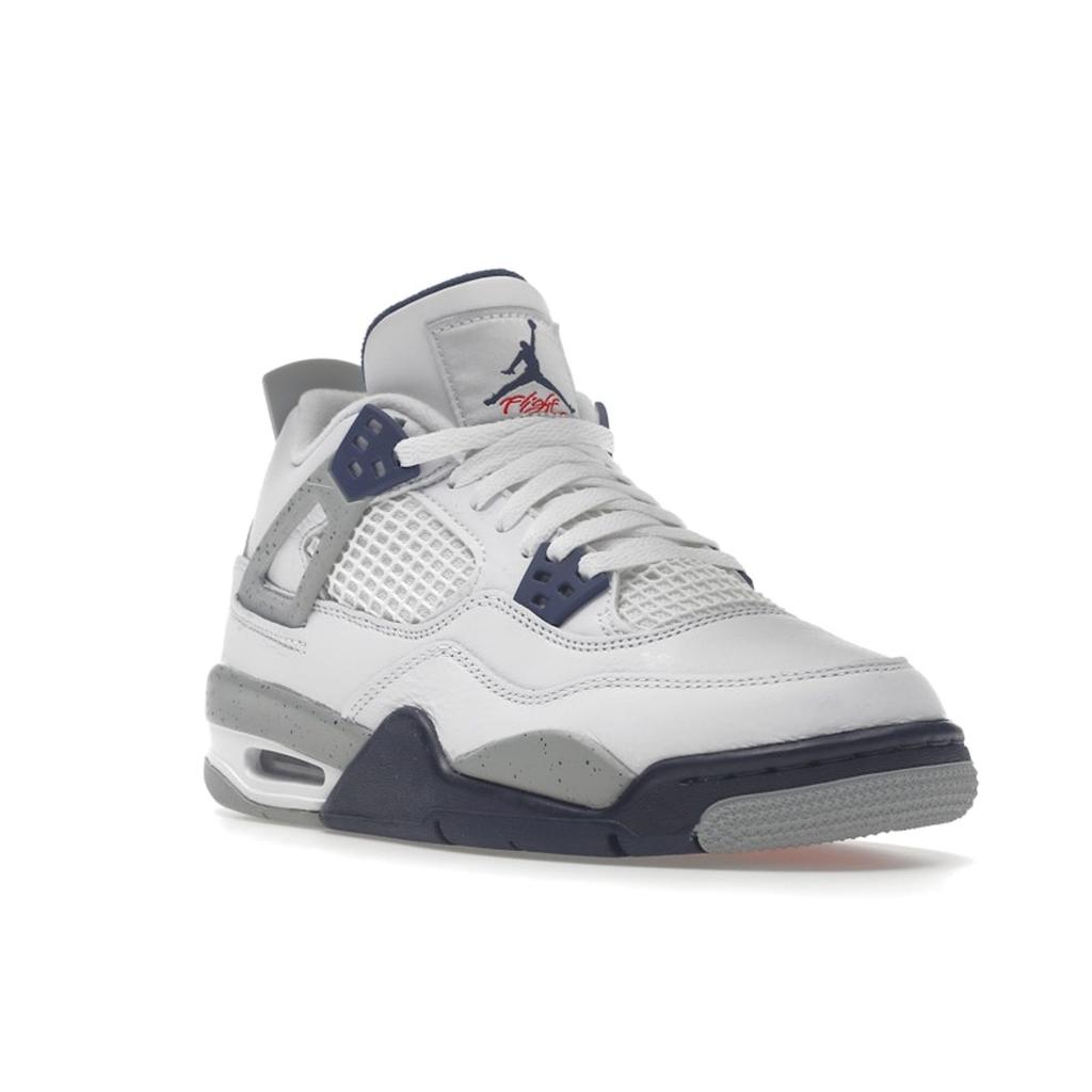Air Jordan 4 Retro GS Midnight Navy Kids Sneakers White Light-Smoke-Grey Fire-Red 408452-140