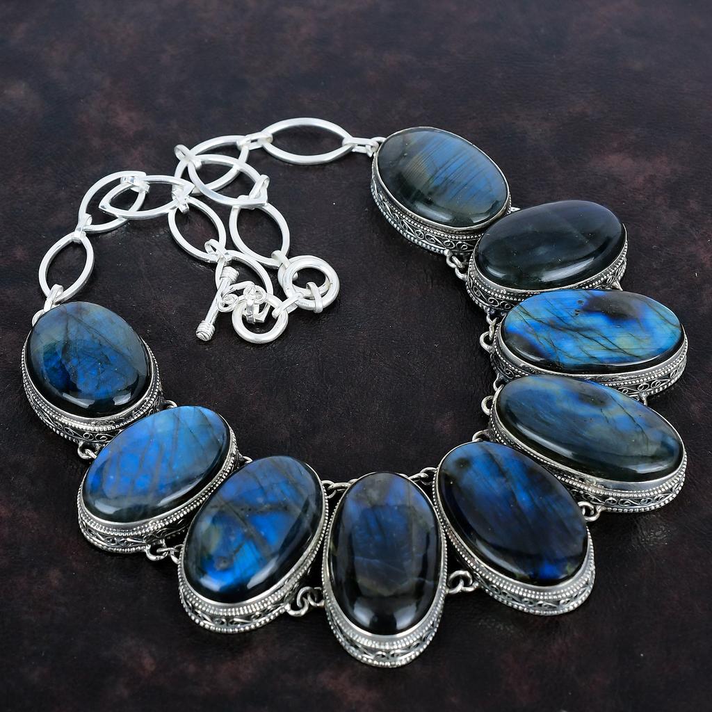 Ожерелье из лабрадорита, драгоценный камень, винтажное ожерелье, ожерелье из стерлингового серебра 925 пробы, регулируемое ожерелье из цепочки, старинные ювелирные изделия ручной работы, подарок для жены