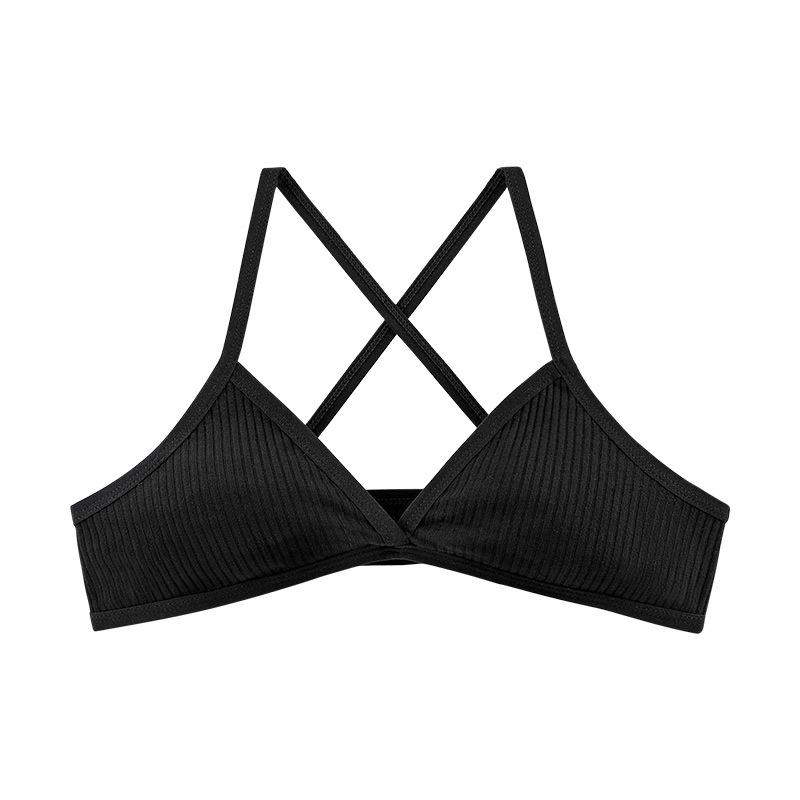 Women Sports Bra Comfort Cotton Bras For Women Thin French Style Bralette Sexy Deep V Triangle Cup Back Cross Tank Top Bra