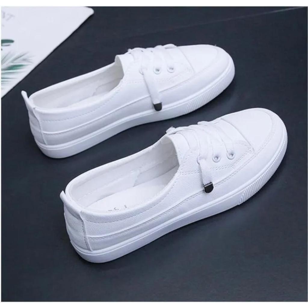Size35-40 Low Platform Sneakers Women Shoes Female Pu Leather Walking Sneakers Loafers White Flat Slip On Vulcanize Casual Shoes
