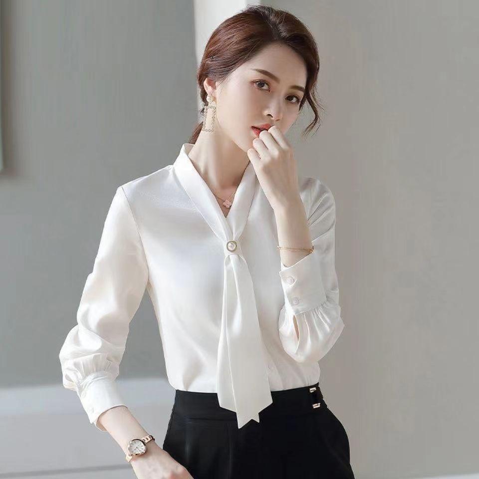Women Spring Autumn Blouses Shirts Lady Casual Long Sleeve Bow Tie Collar Blusas