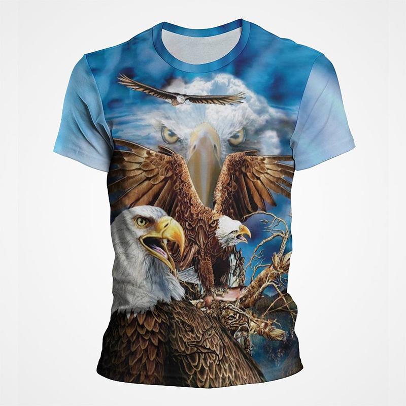 Футболки в уличном стиле с принтом американского орла и ястреба Белая голова морского орла с графическим принтом, полностью покрытая футболка Breathe Casual с коротким рукавом