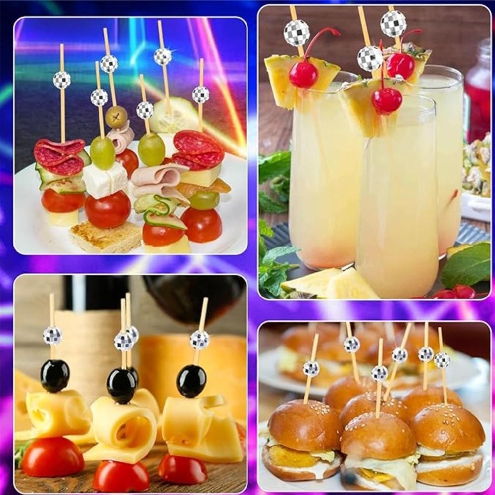 100 шт. Одноразовые вилки для фруктов в виде диско-шара 12 см Столовая посуда Пики для еды Зеркальная полировка Бамбуковые шпажки Свадьба День рождения