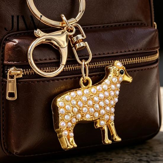 Animal Keyring Pendant Faux Pearl Sheep Keychain, Zinc Alloy Lamb Car Key Ring Keychain Holder, Handbags Backpacks Charm Decorative Accessory