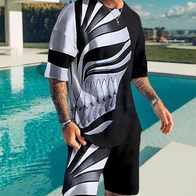 Мужская повседневная спортивная одежда с 3D-принтом в виде лица зла, летняя повседневная дышащая футболка, шорты, свободный мужской топ в стиле Y2K