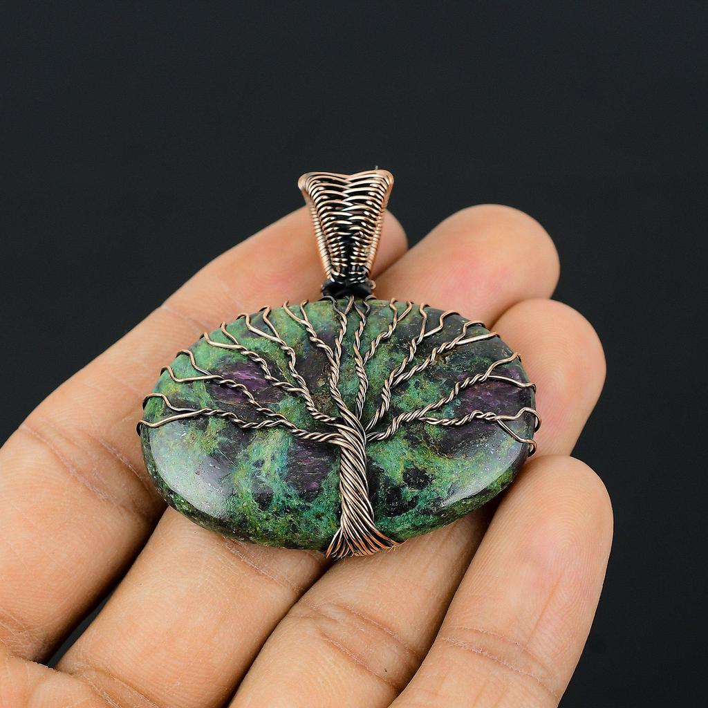 Древо Жизни Рубин в Fuchsite Gemstone Медная проволока Wrap Handmade Подвеска Ювелирные изделия для подарка