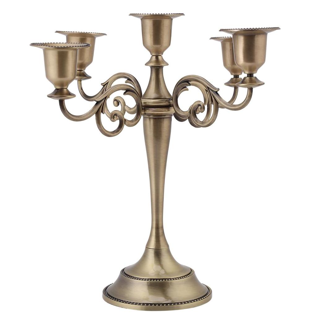 5 Arms Alloy Candle Holder European Style Candelabra Wedding Candlestick Home Decor Bronze