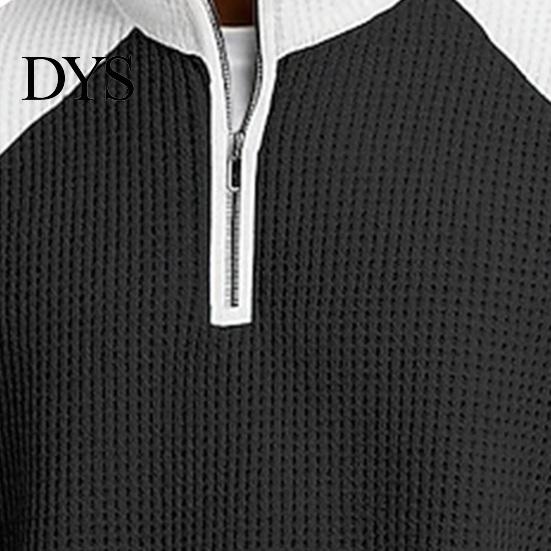 Breathable Outdoor Activewear Men Waffle Sweatshirt, Long Sleeve Quarter Zip Contrasting Color Mens Sweatshirt Casual Stand Collar Pullover Shirt for