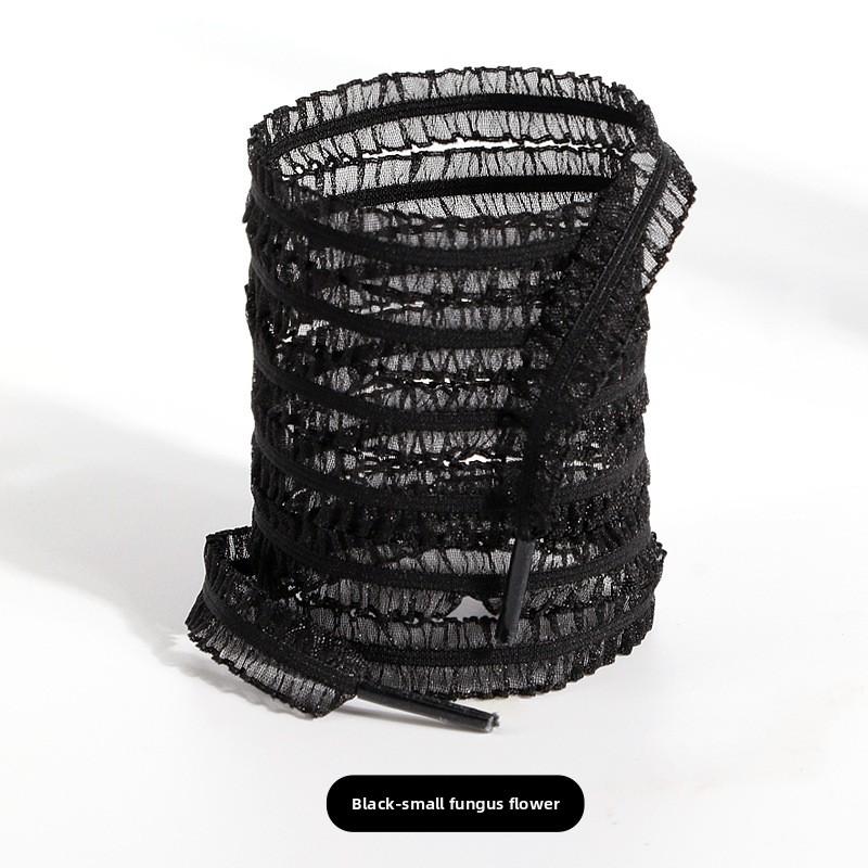 1 Pairs Elastic Lace Shoelaces with Ruffled Trim -Fairy Wind Shoelaces with Wooden Ear Edge
