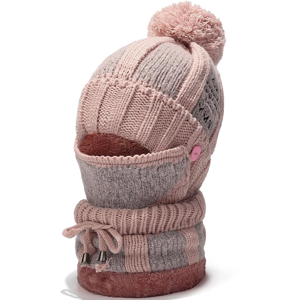 Зимняя шерстяная шапка, холодная маска, защита шеи, шапка из трех частей, уличная, от холода, теплая, вязаная шапка