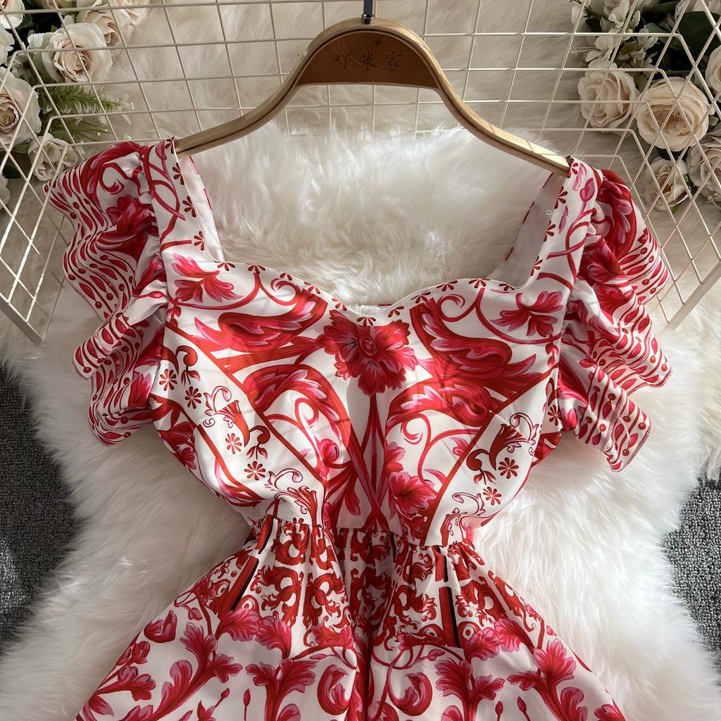 Summer Women V-neck Print Long Maxi Holiday Beach Dresses