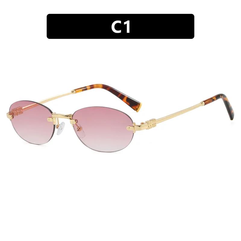 Retro Frameless Oval Sunglasses Fashion Men Fishing Driving Glasses Uv400 Shades Eyewear Essential Goggles For Outdoor Travel