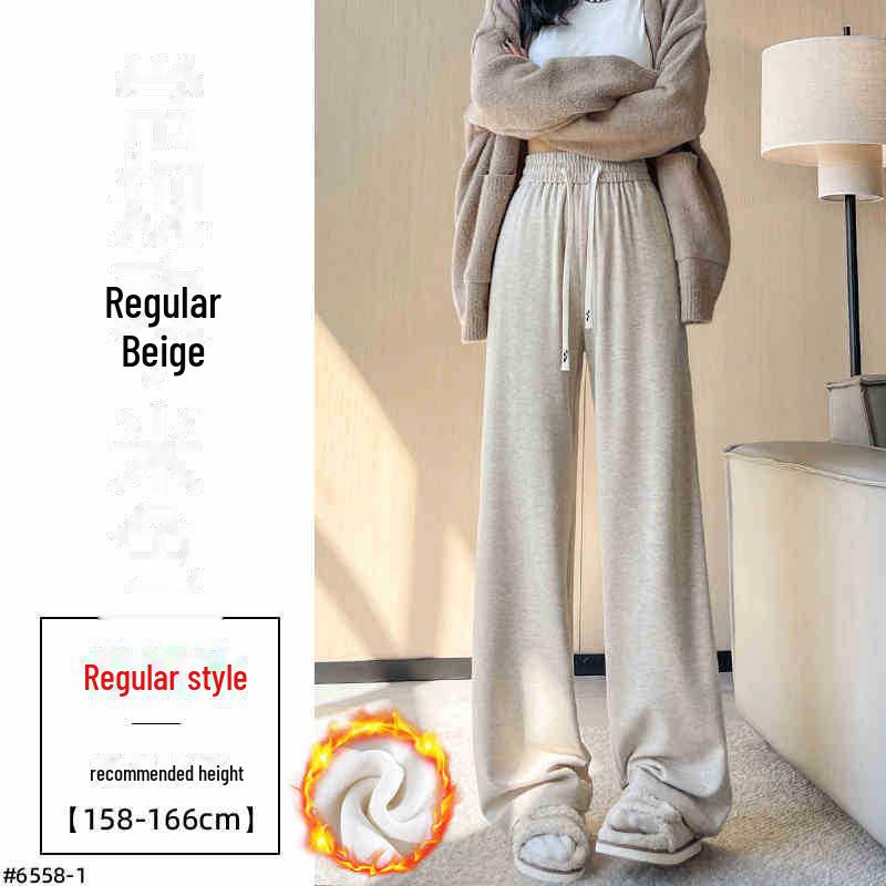 Женские широкие бежевые теплые брюки на бархатной подкладке