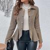Women Casual Suit Coat Lapel Long Sleeve Double Breasted Suit Jacket Ruffle Hem Striped Print Business
