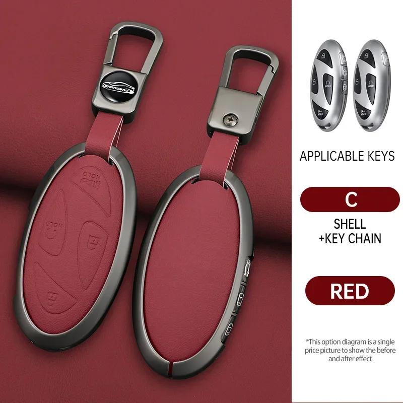 Interior Mouldings Car Zinc Leather Remote Key Case Cover Holder For Hyundai Ionic 6 Grandeur GN7 Kona Ev New Grand Prix 5/7Butt