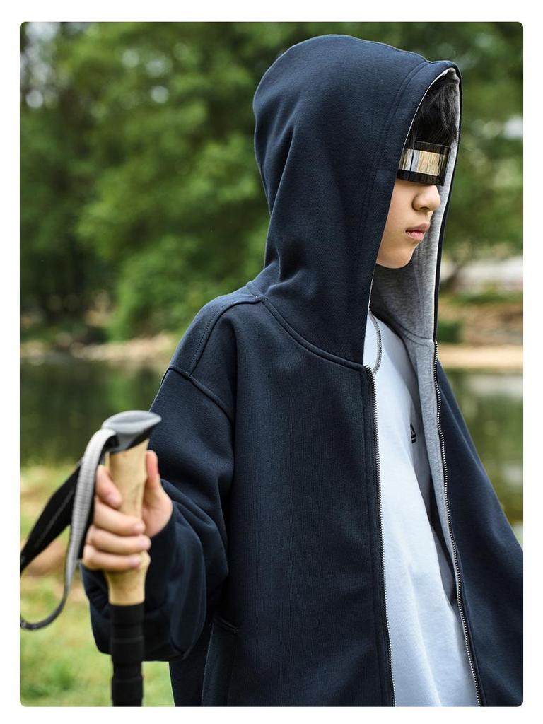 Men's Blue & Gray Zipper Hoodie Cardigan - Medium to Large