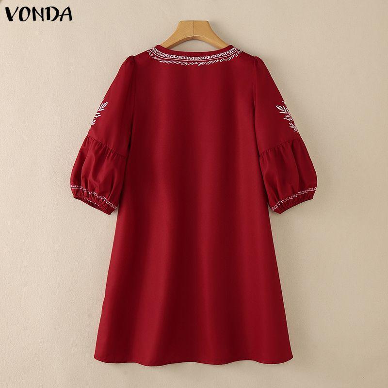 VONDA S-5XL Летнее женское платье с V-образным вырезом, 3/4 рукавом, принтом, элегантное, повседневное, свободное
